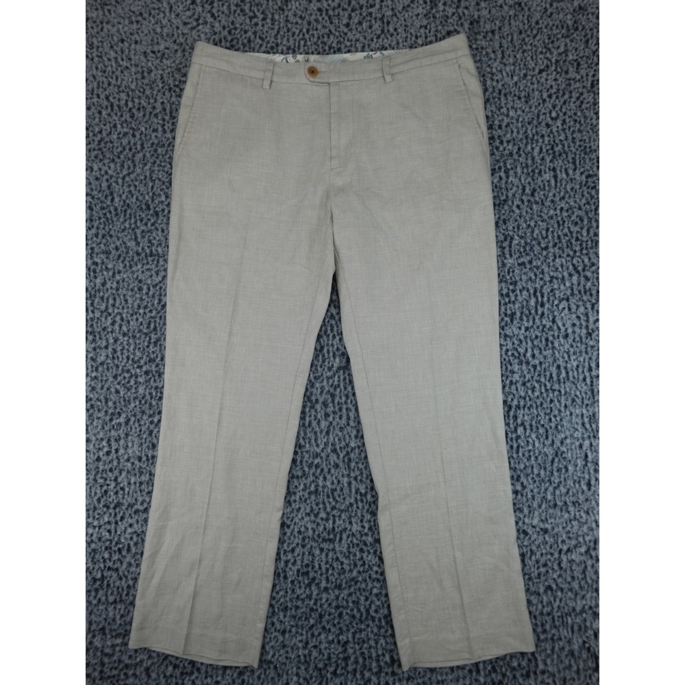 Tommy Bahama Mens Beige Linen Blend Flat Front Trousers Summer Beach Pants 35x30